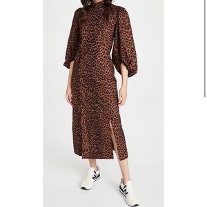 GANNI Printed Cotton Poplin Mockneck Dress
